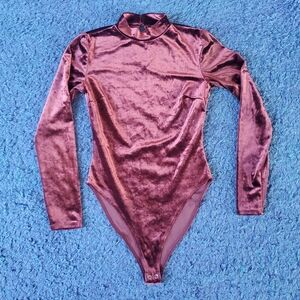 Forever 21 Burgundy Velvet Bodysuit Size Small